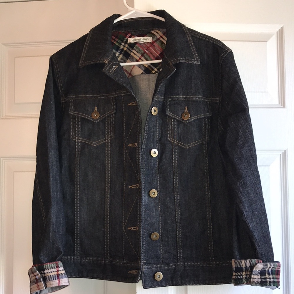 Coldwater Creek Denim Jacket with Plaid Accents